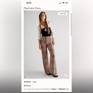 Free people plaid Jules pants in red combo size 0 NWT